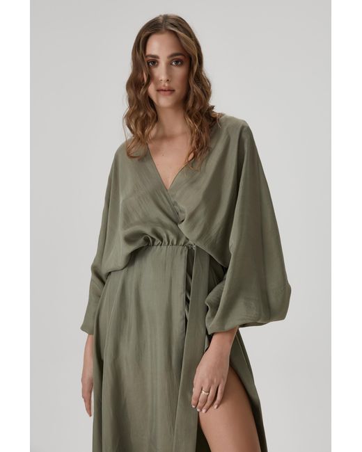 Lita Couture Green Pure Silk Wrap Dress