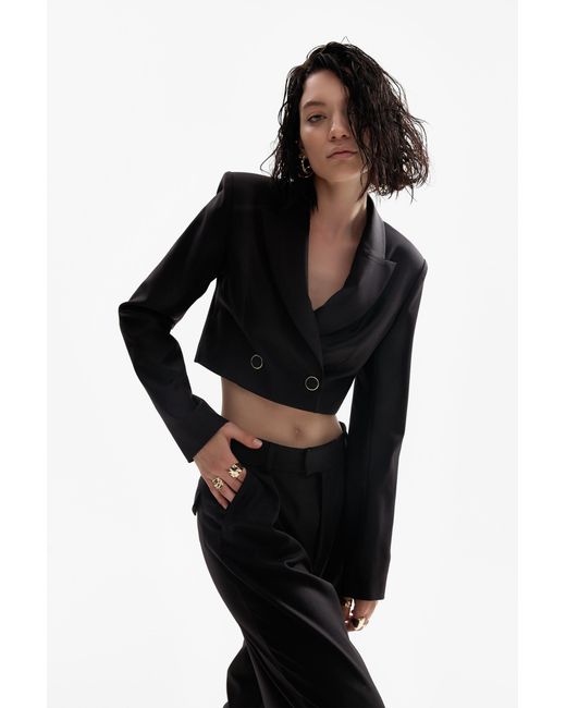 Lita Couture Black Cropped Wool Blazer