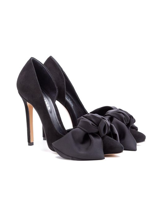Ginissima Black Samantha Suede And Oversized Satin Bow Open Sided Stiletto