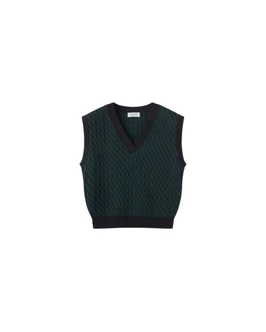 CRUSH Collection Black Cotton And Cashmere Two-Tone V-Neck Vest