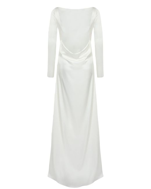 HERVANR White Dahlia Backless Bridal Satin Maxi Dress