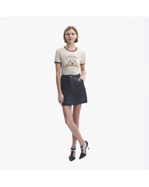 CRUSH Collection Natural Lambskin Leather Skirt With Metal Buttons