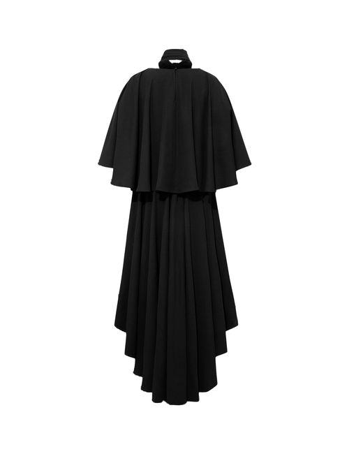 Femponiq Black Bow Tie Neck Cape Sleeve Maxi Dress