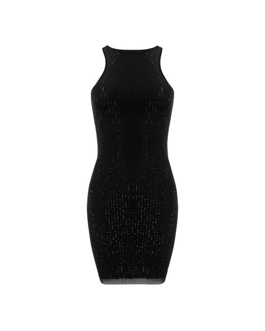 OW Collection Black Crystal Mini Dress