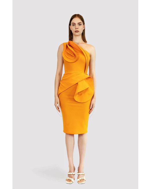 ANITABEL Orange Maya Midi Peplum Dress