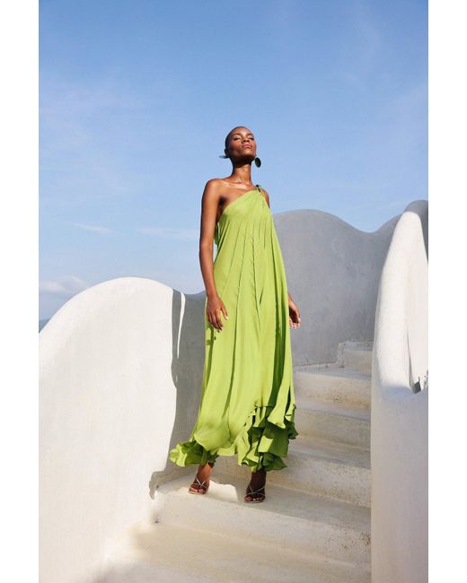 Francesca Miranda Green Jota One-Shoulder Dress