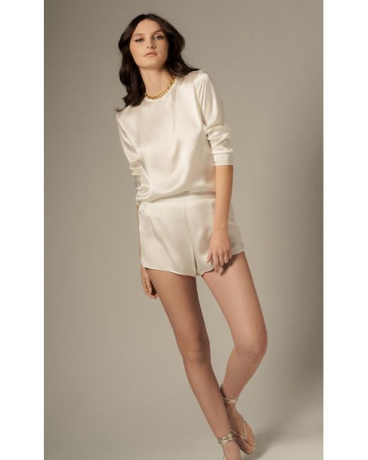 HERTH White Andie Ivory: Gots Organic Silk Long Sleeve Top