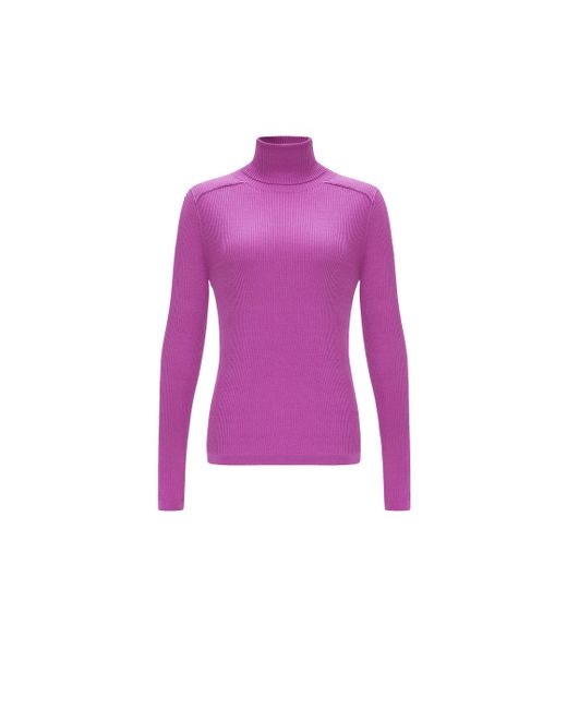 CRUSH Collection Purple Silk And Cashmere Ribbed Turtleneck Top