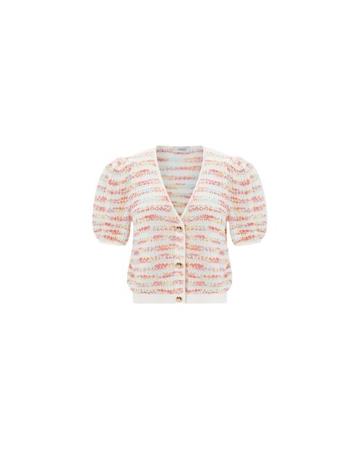 CRUSH Collection White Colorful Striped Puff-Sleeved Cardigan
