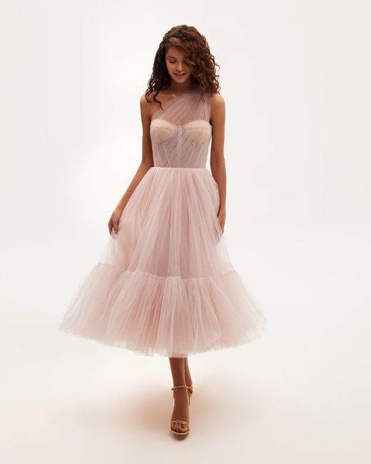 Millà Pink Misty Rose One-Shoulder Cocktail Tulle Dress