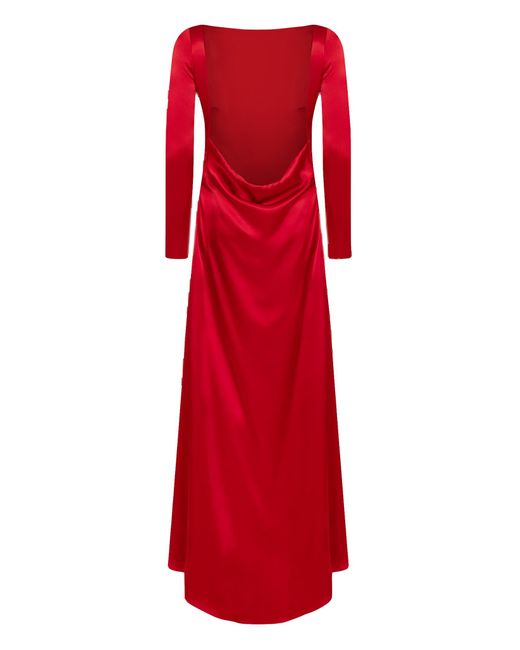 HERVANR Red Dahlia Backless Satin Maxi Dress
