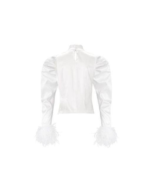 Lita Couture White Taffeta Blouse With Feathers