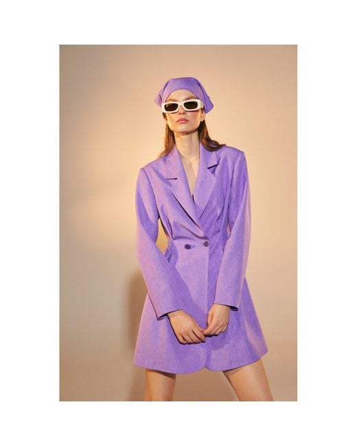 NAZLI CEREN Purple Valerie Shoulder-Padded Blazer Dress