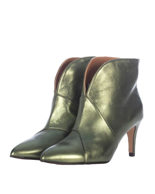 Toral Green Metallic Leather Ankle Boots