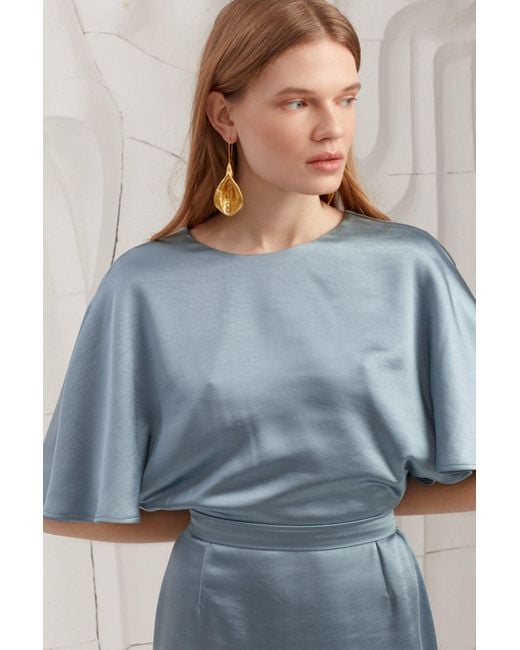 Undress Blue Gina Midi Dress With Butterfly Sleeves