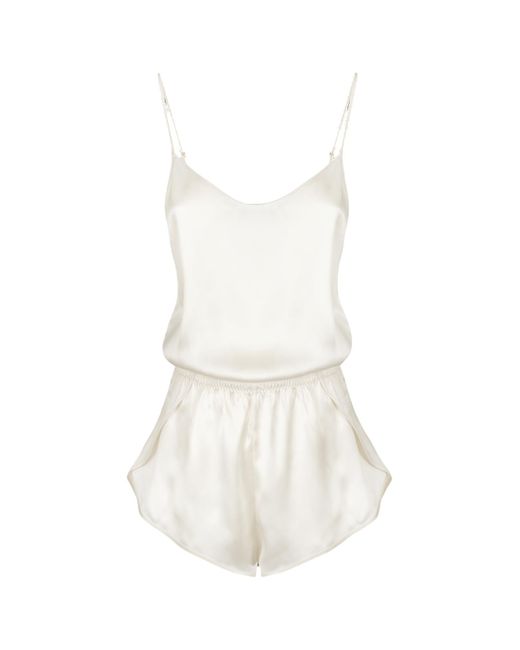 HERTH White Janis Almond: Gots Organic Silk Bodysuit Short Romper