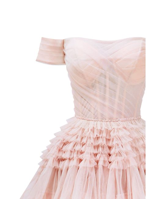 Millà Pink Misty Rose Off-The-Shoulder Frill-Layered Gown