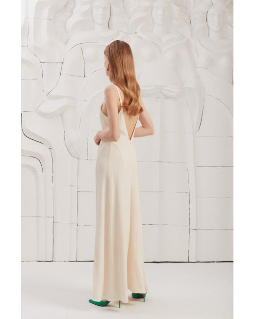 Undress White Ines Textured Silk Open Back Maxi Dress