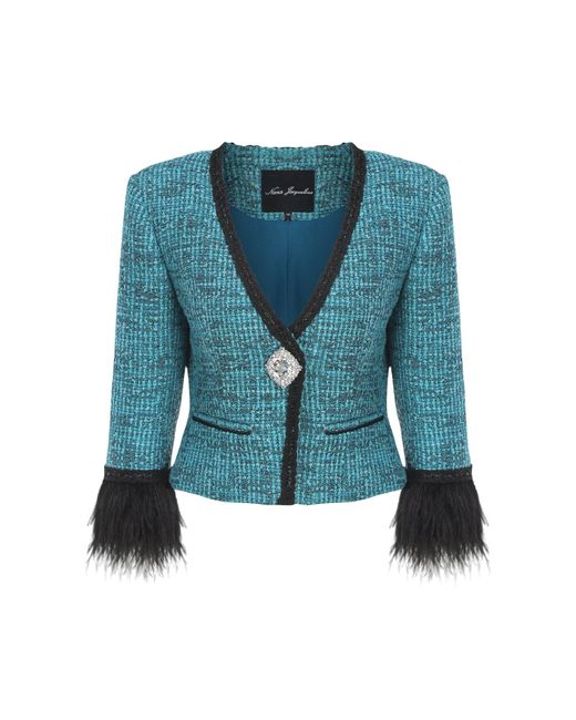 Nana Jacqueline Blue Daphne Feather Tweed Coat ()