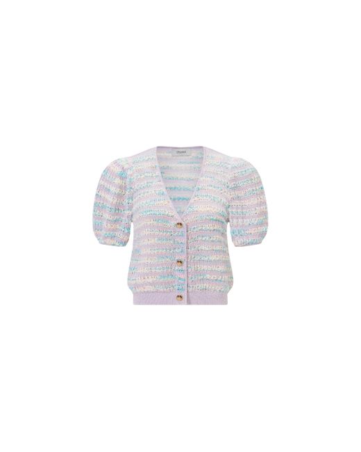 CRUSH Collection White Colorful Striped Puff-Sleeved Cardigan