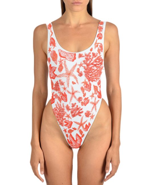 Oceanus Pink Juna Premium Scoop Back Tropical Swimsuit