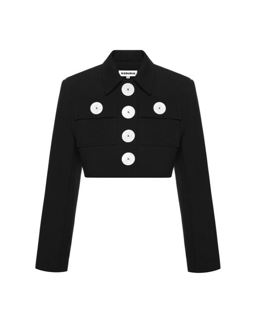 KEBURIA Black Button Embellished Cropped Jacket