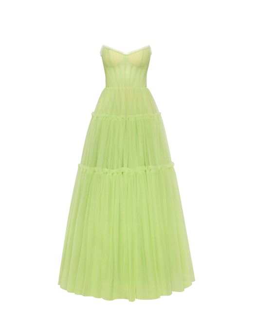 Millà Green Light Tulle Maxi Dress With Ruffled Skirt, Garden Of Eden