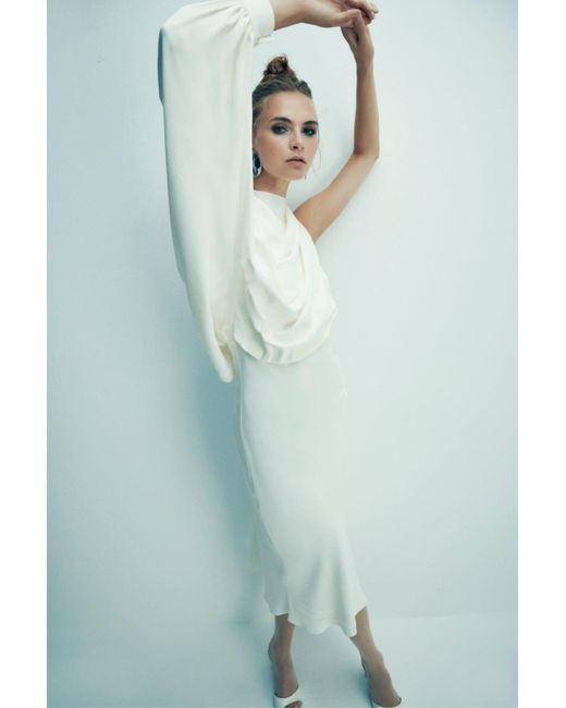 NAZLI CEREN White Emillien Asymmetric Satin Dress