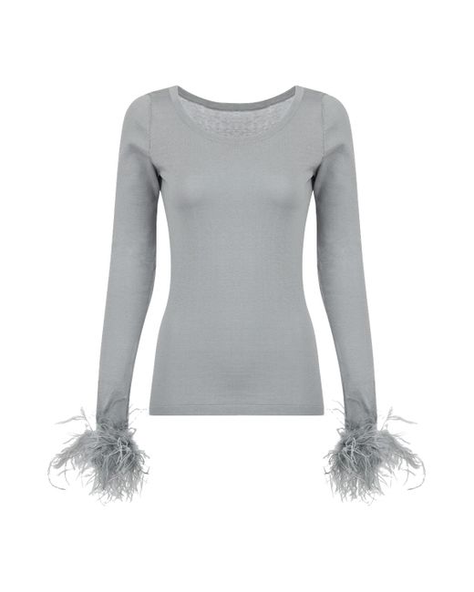 Andreeva Gray Knit Top With Detachable Feather Cuffs