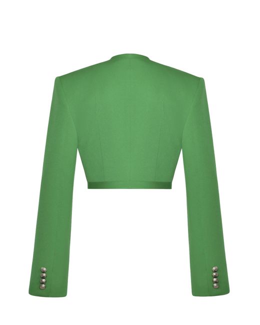 KEBURIA Green Cropped Blazer With Diagonal Buttons