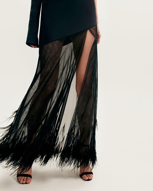 Millà Black One-Shoulder Maxi Dress With Feather-Trimmed Bottom, Xo Xo