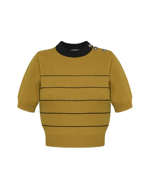 KEBURIA Yellow Wool-Cashmere Striped Top