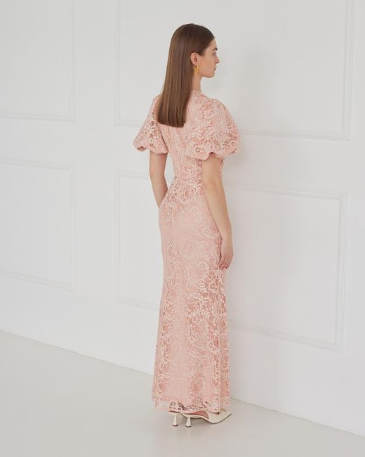 Lily Was Here Pink Elegant Dress Made Of Apricot Lace With A Tied Sash