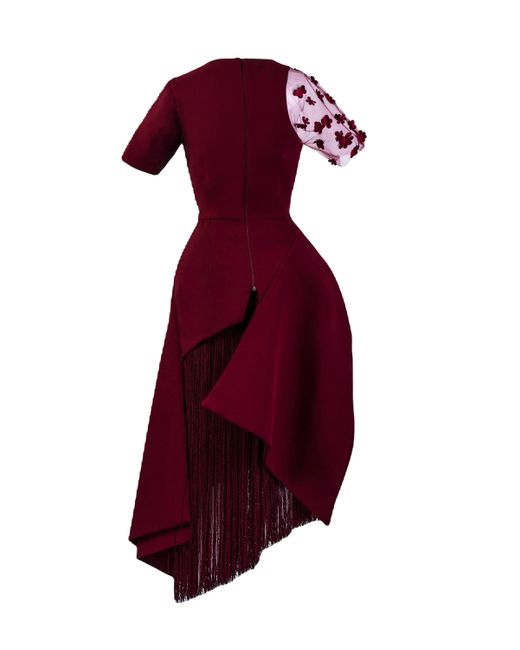 ANITABEL Burgundy Structured Asymmetric Top And Fringe Skirt