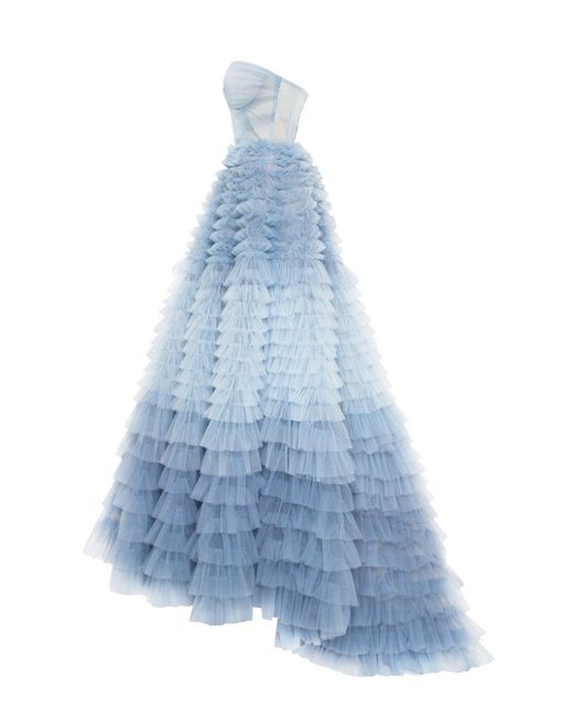 Millà Blue Light Strapless Frill-Layered Fluffy Dress