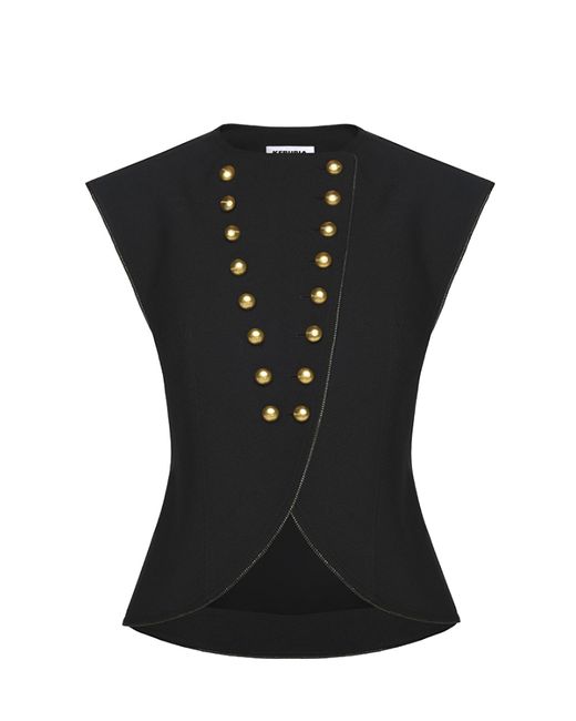 KEBURIA Black Button Embellished Longline Vest
