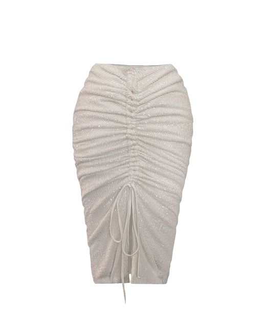 ANITABEL White High Waist Sequin Skirt With Centre Slit And Top With Drawstrings