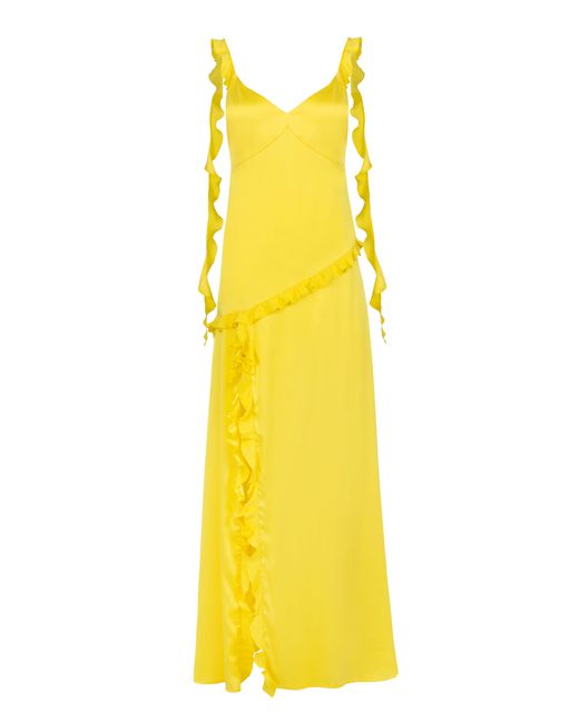 JAAF Yellow Ruffled Silk Maxi Dress