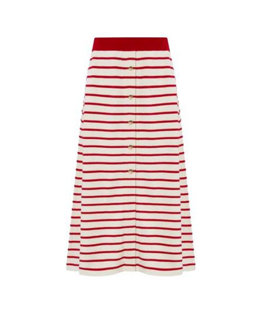 CRUSH Collection White Striped Button-Embellished Full Skirt