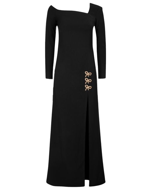 HERVANR Black Beau Asymmetric Crepe Maxi Dress With Bows