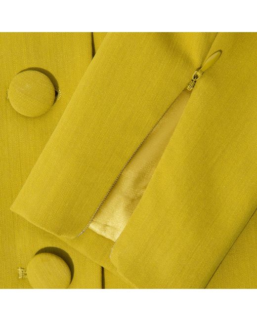 Femponiq Yellow Draped Sleeved Tailored Blazer Dress (Lime)