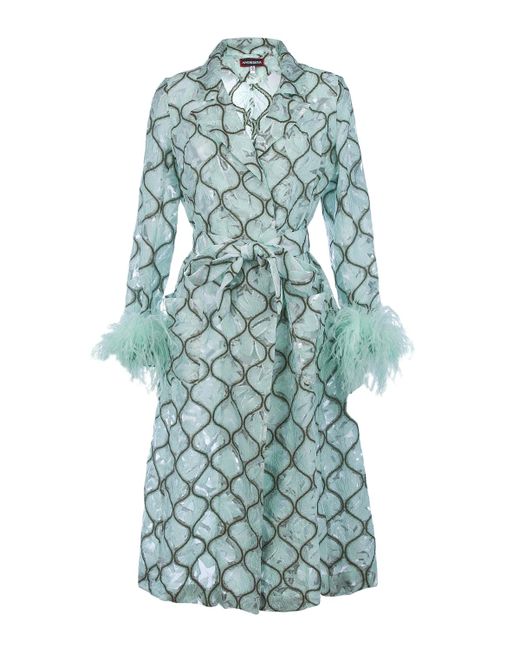 Andreeva Blue Mint Coat № 23 With Detachable Feathers Cuffs
