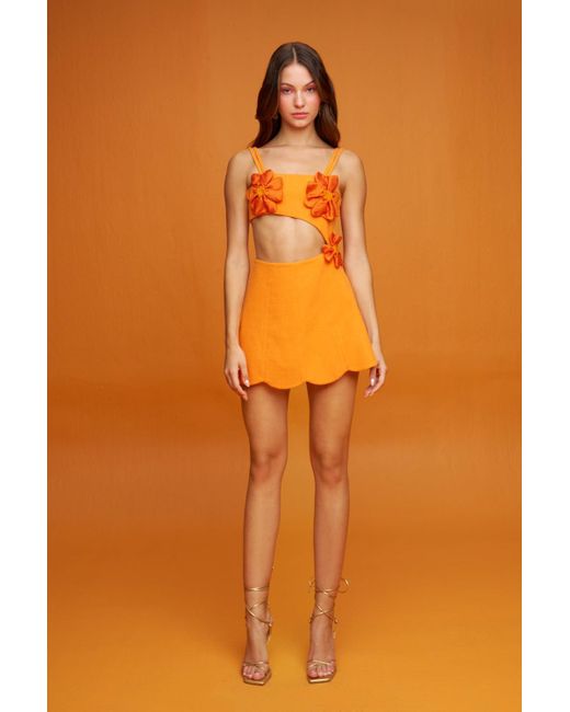 Declara Orange Amaryllis Floral Dress