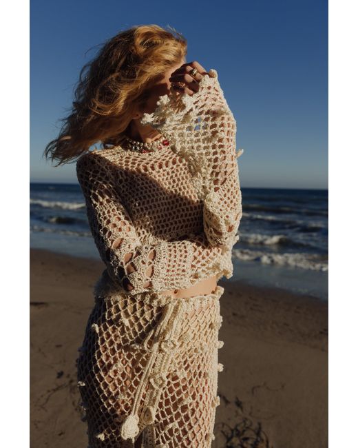 Andreeva White Metallic Handmade Crochet Skirt