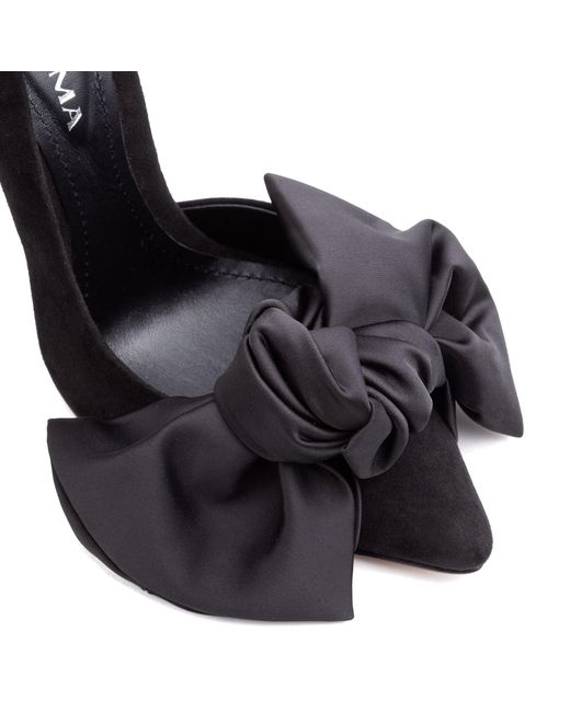Ginissima Black Samantha Suede And Oversized Satin Bow Open Sided Stiletto