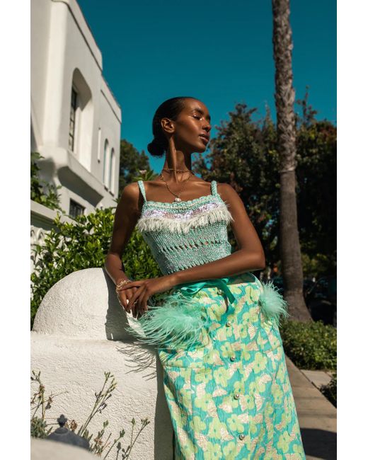 Andreeva Green Mint Skirt With Feather Details