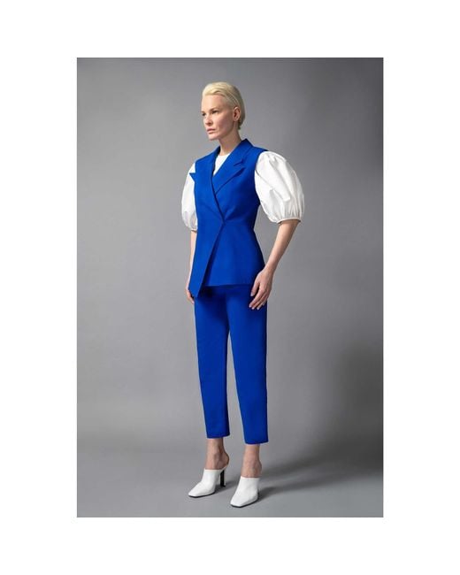 Femponiq Blue Sleeveless Cotton Blazer (Royal)