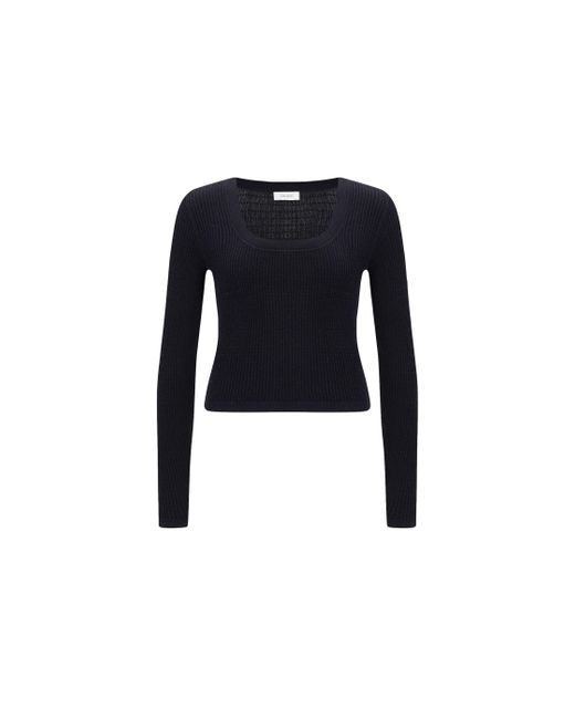 CRUSH Collection Black Silk Cashmere Cable-Knit U-Neck Sweater