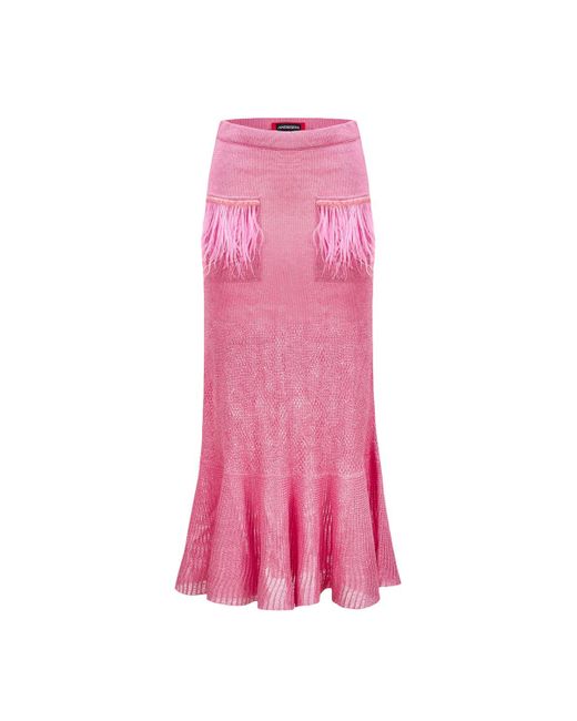 Andreeva Pink Knit Skirt With Feather Details On The Pocket By