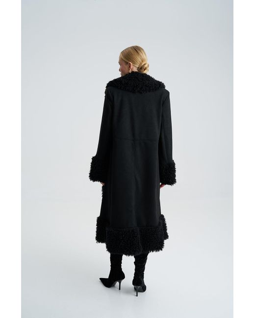 Lora Istanbul Black Lora Faux Fur Suede Long Coat